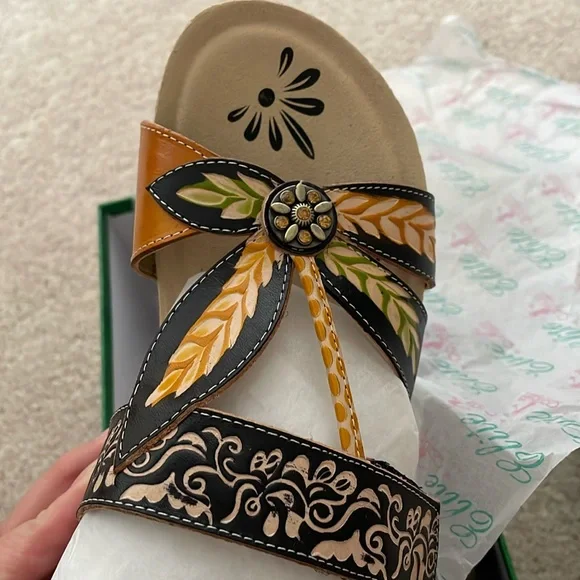 Elite By Corkys Leather Baltic Slide Sandal Black size 6 - Picture 3 of 6